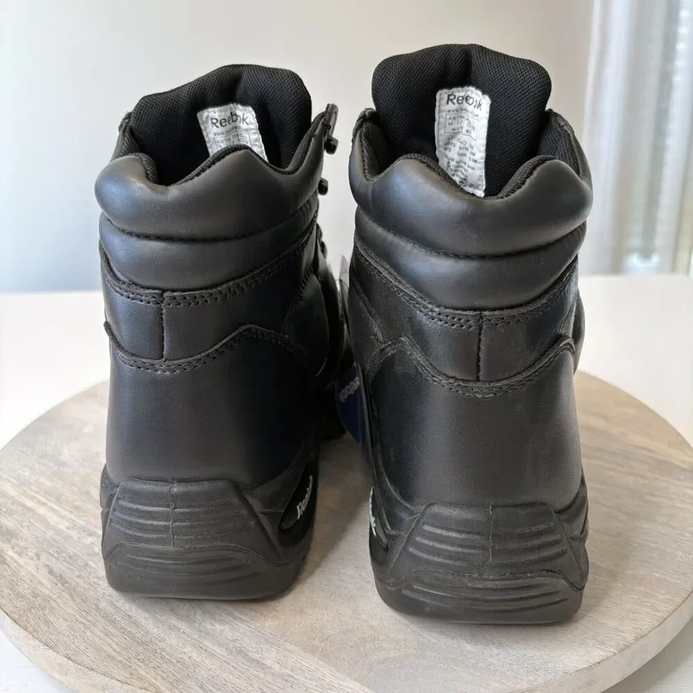 New‎ Reebok Unisex Black Leather Work Boots Trainex Size Men's 8.5 Wmn's 10.5